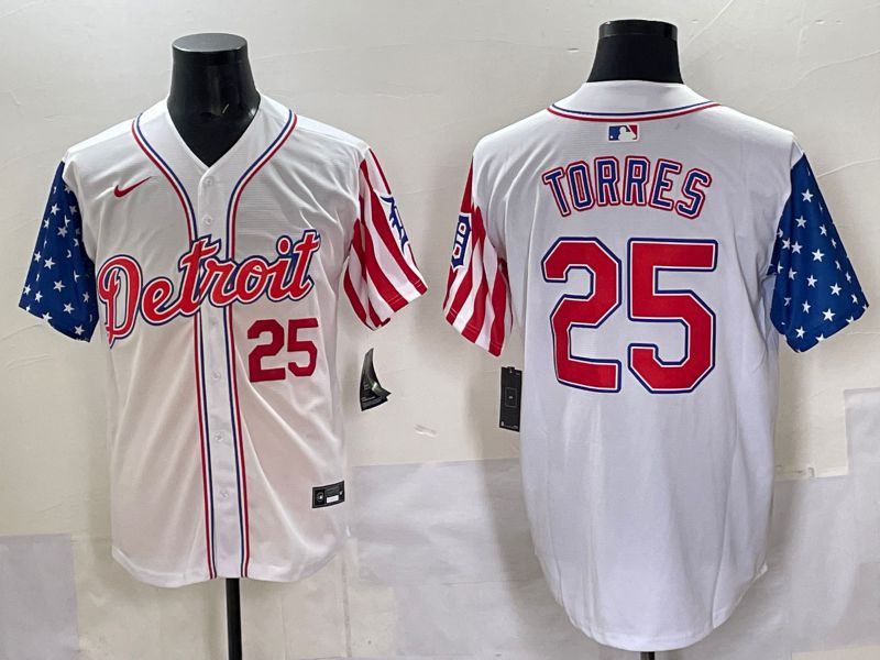 Men Detroit Tigers 25 Torres White National Flags 2025 Nike MLB Jersey style 5